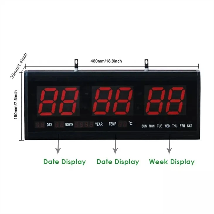 large number display clock with temperature date